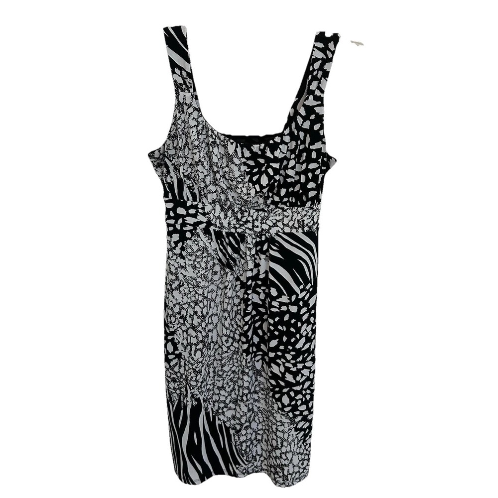 Ann Taylor Womens Black White Mixed Animal Print Sleeveless Sheath Dress Small